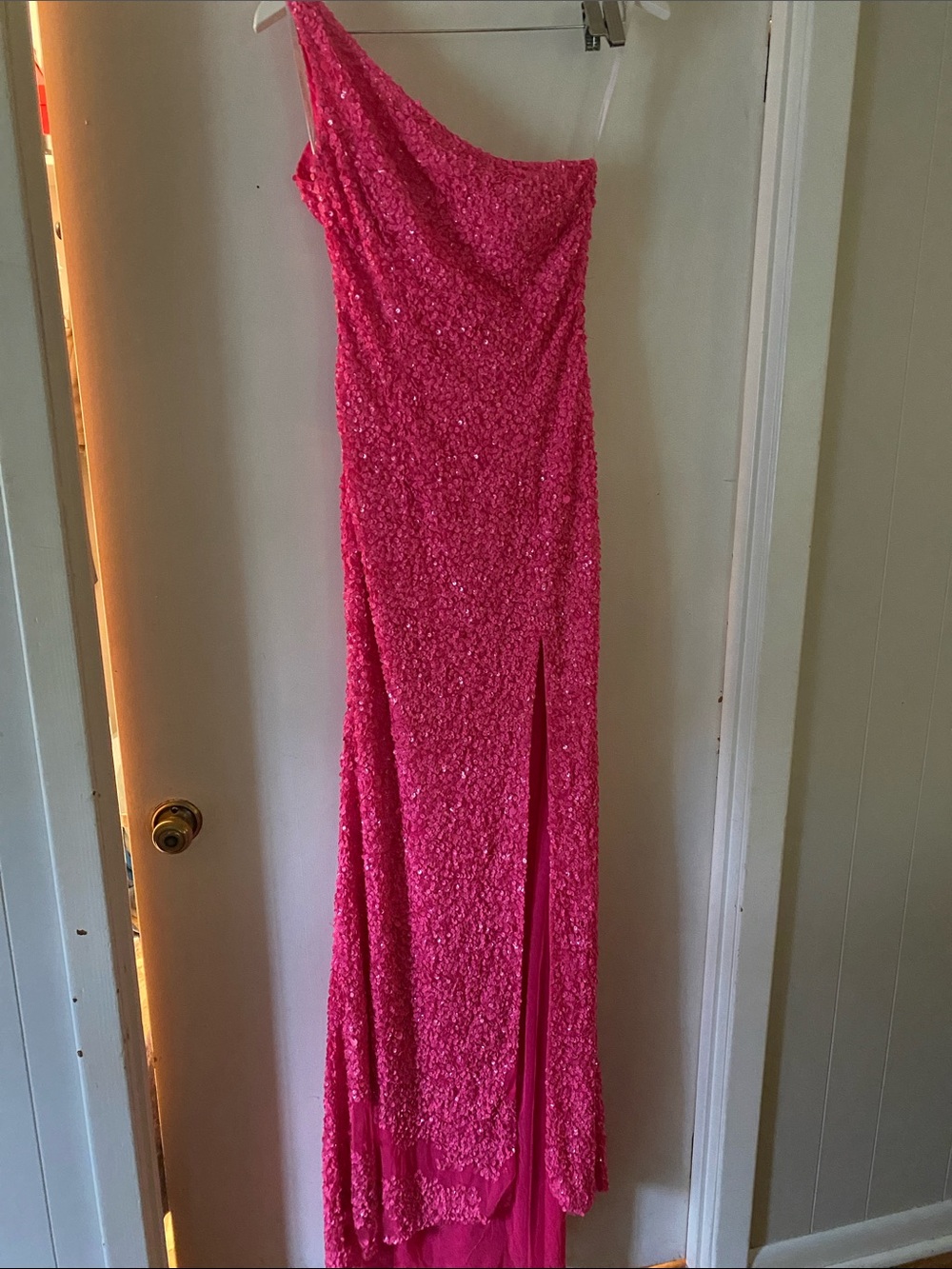 Sherri Hill Hot Pink One-Shoulder Beaded Prom Dress